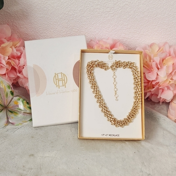 House of Harlow 1960 Jewelry - HOUSE Of Harlow 1960 Gold Chain Choker 17 "With 3" Necklace  3/4 In. Wide NIB
